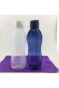 Tupperware Eko Şişe 1 Litre Beyaz ve Lacivert 2 li Suluk Pratik Kapak  