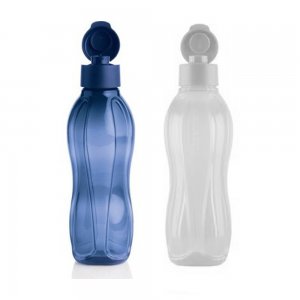 Tupperware Eko Şişe 1 Litre Beyaz ve Lacivert 2 li Suluk Pratik Kapak  