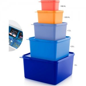 Tupperware Square Storage Container 5-Piece Set – Durable and Practical Storage Solution