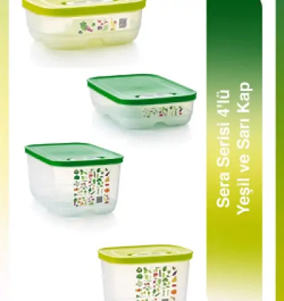 Tupperware Greenhouse Series 4-Pack Green and Yellow Refrigerator Storage Containers
