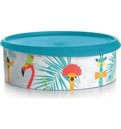 Tupperware Flamingo Design Single Finger Cookie Jar Turquoise 2.5L Tight Lid Storage Container