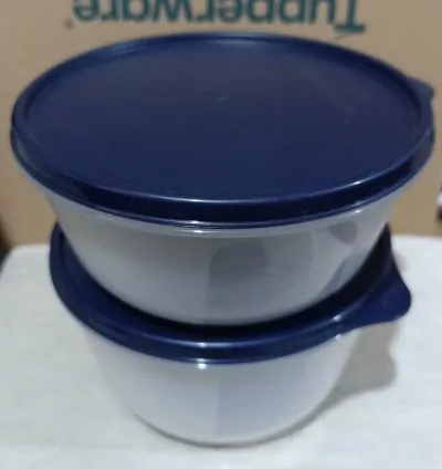 Tupperware Miracle Sugar 2-Piece Refrigerator Storage Container – Navy Blue Lid, Transparent Body