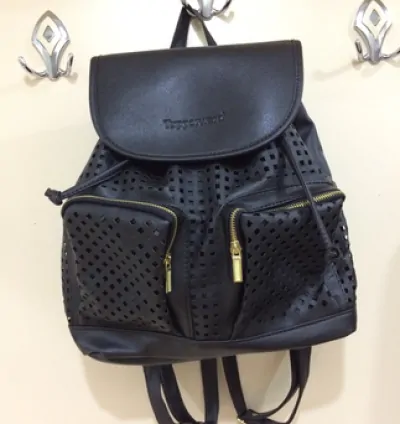 Tupperware Black Leather Backpack (Women’s)