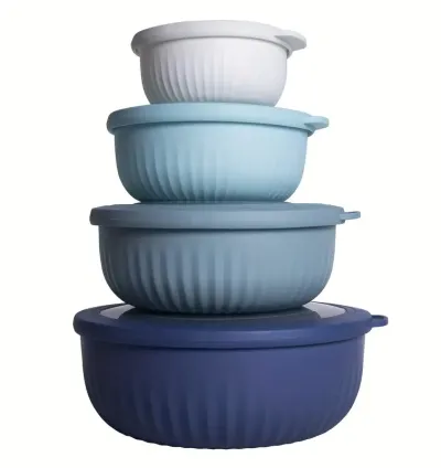 4-Pack Stackable Airtight Mixing and Storage Bowls – Leakproof, Non-Slip, Durable Plastic Food Containers