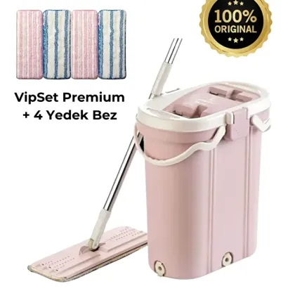 VIP Ahmet VİP SET PREMIUM+ Mop & Bucket Set - 4 Extra Mop Heads for Next-Gen Home Cleaning